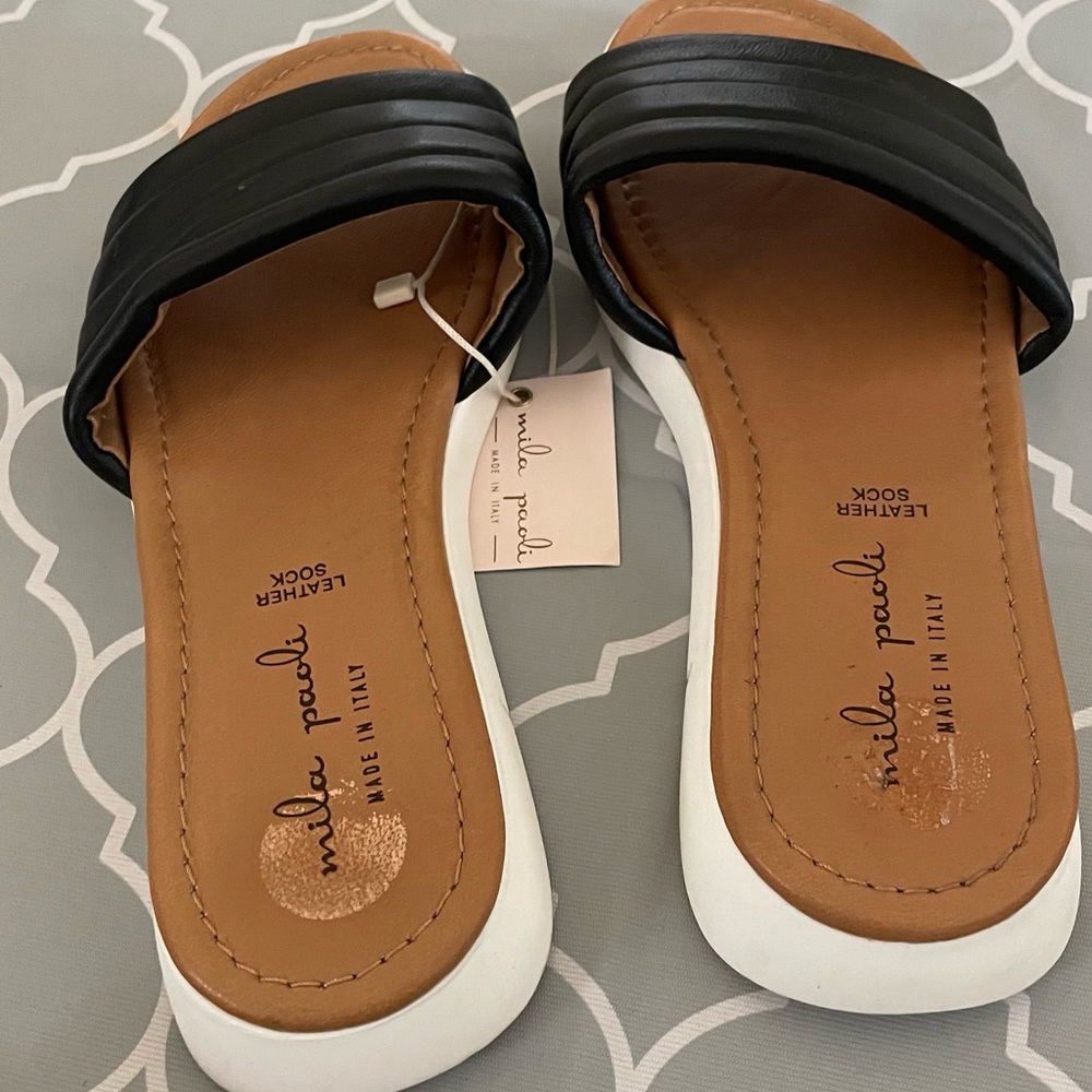 Mila Paoli Leather Slide Sandals Size 7.5  Slip On Black Made in Italy - Picture 4 of 6